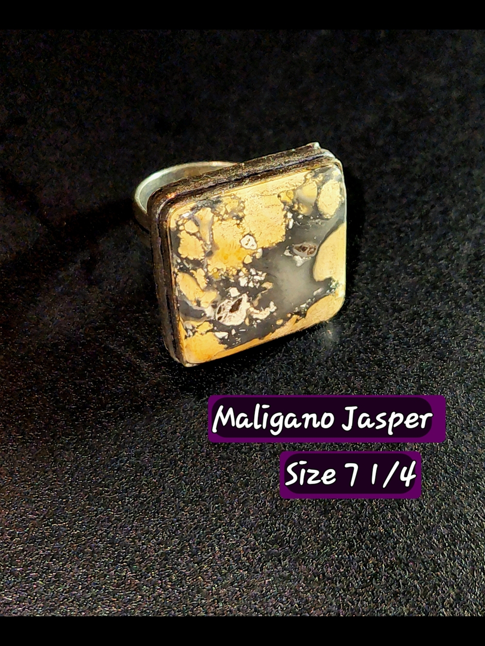 Lovely, Chunky,Large,Square Metallic Accent Maligano Jasper Ring Grey&YEL Hues.